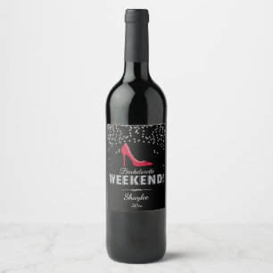 Etiqueta Para Botella De Vino Rojo, zapato de diamante, fin de semana de soltera