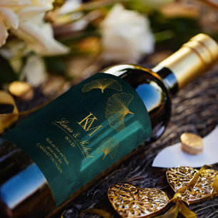 Etiqueta Para Botella De Vino Romance con luz solar Gracias Emerald Green ID881