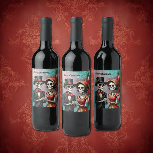 Etiqueta Para Botella De Vino Romance de Hueso de Navidad, una festiva pareja de
