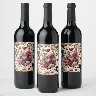 Etiqueta Para Botella De Vino Romance eterno: Un clásico patrón El día de San Va