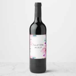 Etiqueta Para Botella De Vino Romantic Blush & Blue floral Wedding Invitation