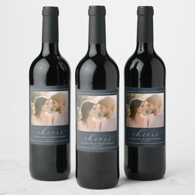 Etiqueta Para Botella De Vino Romantic Navy Elegant Photo (Botellas)