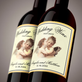 Etiqueta Para Botella De Vino Romántico Beso Primero de Boda Vintage