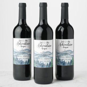 Etiqueta Para Botella De Vino Romántico Boda de Árbol de Montañas Rústicas
