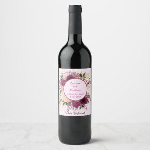 Etiqueta Para Botella De Vino Romántico Ciruela Burgundy, Rosa Personalizado