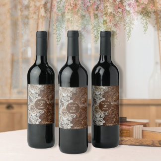 Etiqueta Para Botella De Vino Romántico cuero y encaje rústico occidental