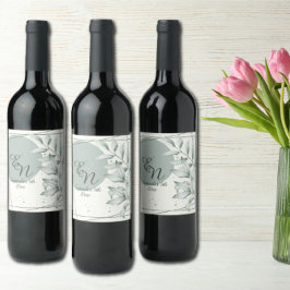Etiqueta Para Botella De Vino Romántico elegante Monograma verde Boda