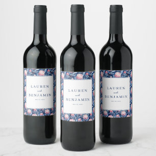 Etiqueta Para Botella De Vino Romántico Floral Azul