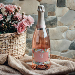 Etiqueta Para Botella De Vino Romántico Floral suave durazno verde rosa Clásico