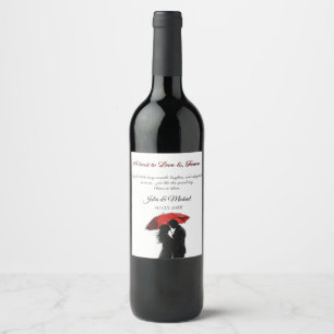 Etiqueta Para Botella De Vino Romántico parisino Red Umbrella Love Silhouette