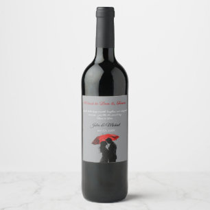 Etiqueta Para Botella De Vino Romántico parisino Red Umbrella Love Silhouette