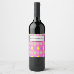 Etiqueta Para Botella De Vino Rombos Coloridos Carnaval Geométrico Arlequín