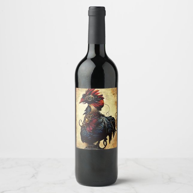 Etiqueta Para Botella De Vino Rooster de época (Anverso)