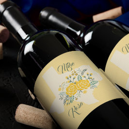 Etiqueta Para Botella De Vino Rosa Amarilla de Texas - Boda del Estado de Gingha