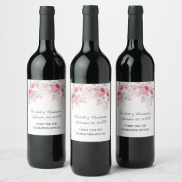 Etiqueta Para Botella De Vino Rosa Blanca Rosa Dorado Floral Favor de Boda de Mo