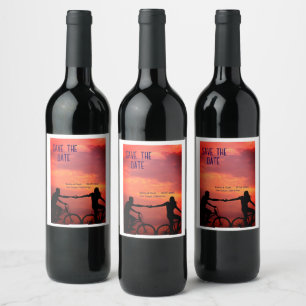 Etiqueta Para Botella De Vino rosa boho guardar la fecha QR agregar nombre del s