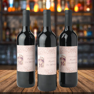Etiqueta Para Botella De Vino Rosa de fiesta de cumpleaños foto de polvo de purp