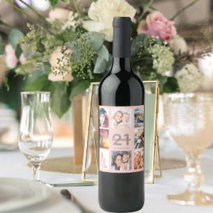 Etiqueta Para Botella De Vino rosa de fiesta de  de foto color rosa de 21 años