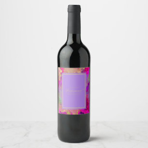 Etiqueta Para Botella De Vino Rosa de mármol, morado y dorado