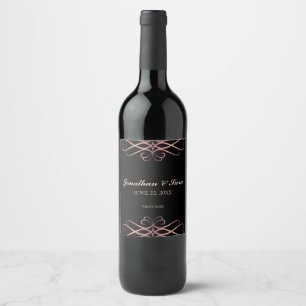 Etiqueta Para Botella De Vino Rosa de oro y negro, elegante Boda personalizado