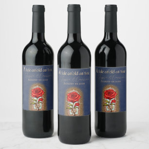 Etiqueta Para Botella De Vino Rosa de Vidrio Estampado La Bella y la Bestia sobr