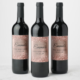 Etiqueta Para Botella De Vino Rosa Dorado Brillante de Cumpleaños 75
