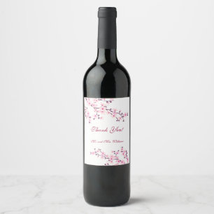 Etiqueta Para Botella De Vino Rosa Flor de Cerezo Blanca Agradecimiento Personal