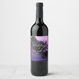 Etiqueta Para Botella De Vino Rosa negro morado color de agua Gótico moderno
