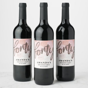 Etiqueta Para Botella De Vino Rosa Oro 40 Fiesta de cumpleaños