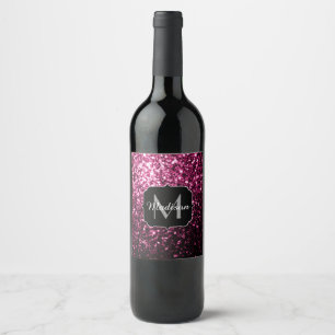 Etiqueta Para Botella De Vino Rosa oscuro falso brillo brillo brillo Monograma