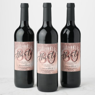 Etiqueta Para Botella De Vino Rosa Purpurina de Oro y Relieve metalizado 30 cump