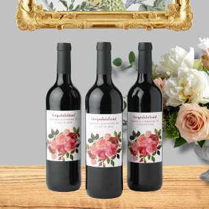 Etiqueta Para Botella De Vino Rosa Rojo Floral Rosa Graduación