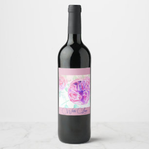 Etiqueta Para Botella De Vino Rosa Rosa Rosa Acuarela Lilac Rosa Gracias