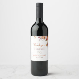 Etiqueta Para Botella De Vino Rosa Rústica y Crisantemo Boda de Otoño