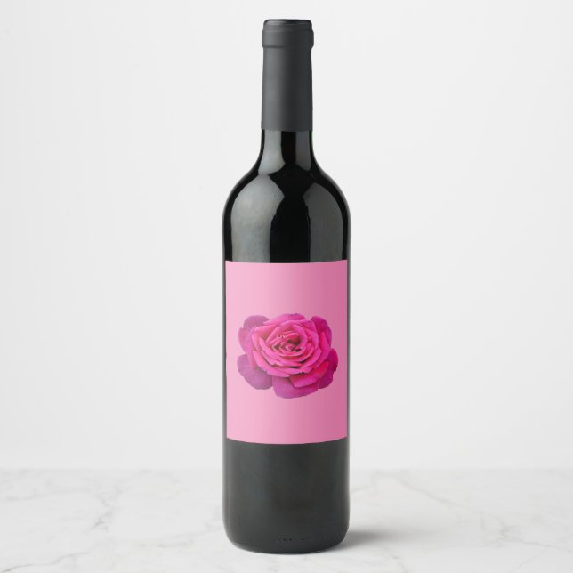 Etiqueta Para Botella De Vino Rosa simple rosa (Anverso)