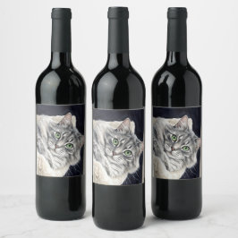 Etiqueta Para Botella De Vino Rosa un gato con ojos verdes llamativos