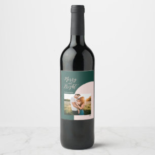 Etiqueta Para Botella De Vino Rosa verde dorado Alegre y Brillante Navidad