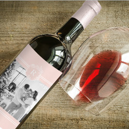 Etiqueta Para Botella De Vino Rosa y blanco moderno | Foto familiar | Inicial
