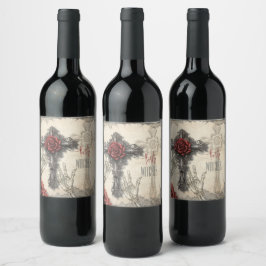 Etiqueta Para Botella De Vino Rosa y cruz de estilo gótico victoriano