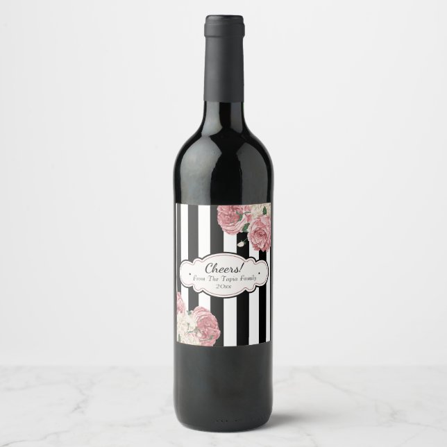 Etiqueta Para Botella De Vino Rosa y franjas de época (Anverso)