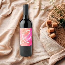 Etiqueta Para Botella De Vino Rosa y Naranja Negrita Boda Minimalista moderno au