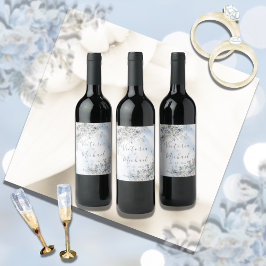 Etiqueta Para Botella De Vino Rosas azul turbio Boda persoonalizado con flores