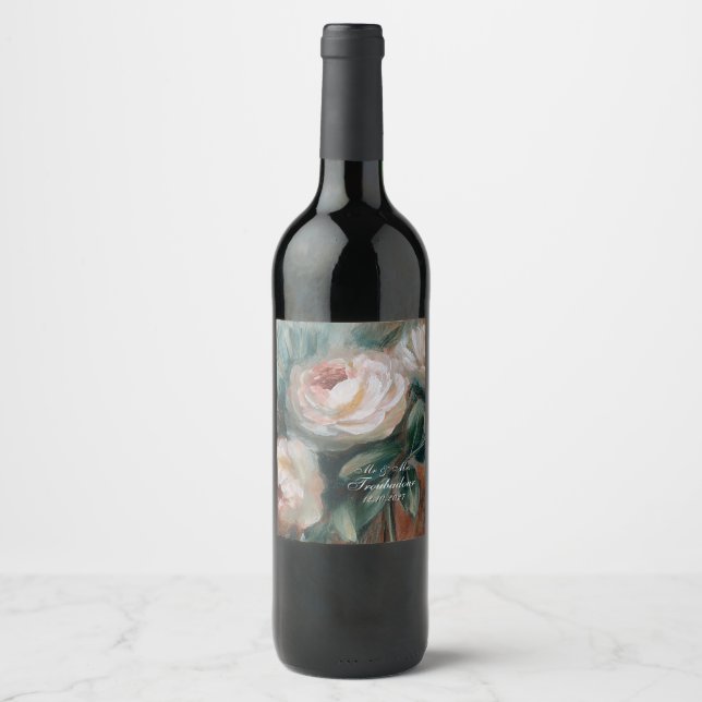Etiqueta Para Botella De Vino Rosas Blancas (Anverso)