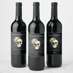 Etiqueta Para Botella De Vino Rosas blancas góticas de Halloween personalizadas