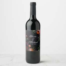 Etiqueta Para Botella De Vino Rosas boho florales oscuras vintage con ambiente s