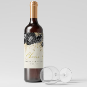 Etiqueta Para Botella De Vino Rosas de acuarela Boda de los saludos negros de or