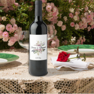 Etiqueta Para Botella De Vino Rosas de lavanda rosa color agua minimalistas