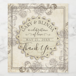 Etiqueta Para Botella De Vino Rosas de papel envejecidos de clase que prefieren 