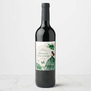 Etiqueta Para Botella De Vino Rosas del Boho Emerald Green Princesa Quinceañera