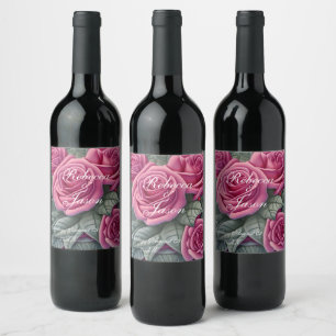 Etiqueta Para Botella De Vino Rosas delicadas pastel rosa para bodas